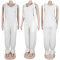 casual plus size non-stretch 4 colors solid color lace-up jumpsuit_White