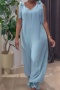 casual plus size non-stretch 4 colors solid color lace-up jumpsuit_White_Pink_Light Green_Sky Blue