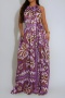 bohemian plus size slight stretch graphic print with belt halter-neck jumpsuit_Green_Blue_Light Purple