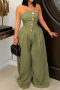 casual plus size non-stretch 5 colors button tube design wide-leg jumpsuit_Black_White_Magenta_Green