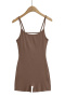 casual slight stretch solid color slim sling playsuit size run small_Black_Dark Gray_Brown