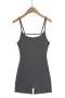 casual slight stretch solid color slim sling playsuit size run small_Black_Dark Gray