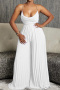 sexy plus size non-stretch 4 colors pleated jumpsuit_White