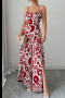 casual non-stretch twisted printed suspenders slit backless wide-leg jumpsuit_Black_Red