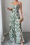 casual non-stretch twisted printed suspenders slit backless wide-leg jumpsuit_Black_Red_Green