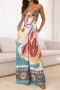 casual plus size non-stretch sling batch printing wide-leg jumpsuit_Green_Blue