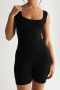 stylish slight stretch 3 colors square-neck backless skinny playsuit_Black