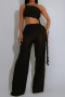 sexy plus size slight stretch large backless shirring wide leg jumpsuit_Black