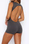 casual slight stretch solid color tight hollow backless sleeveless playsuit_Black_Gray