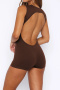 casual slight stretch solid color tight hollow backless sleeveless playsuit_Black_Gray_Brown