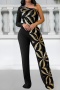 sexy plus size slight stretch sequined one shoulder jumpsuit_Black