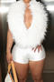 sexy plus size slight stretch halter neck large backless fuzzy decor jumpsuit_Black_White