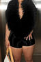 sexy plus size slight stretch halter neck large backless fuzzy decor jumpsuit_Black