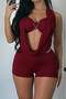 sexy slight stretch halter-neck solid color two-piece set playsuit new add color_Black_Rose Red