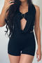 sexy slight stretch halter-neck solid color two-piece set playsuit new add color_Black