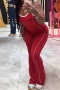 stylish slight stretch color-block backless sleeveless slim jumpsuit_Black_Red
