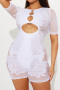 sexy high stretch tight see-through hollow short-sleeved playsuit_Black_White