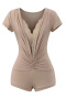 sexy slight stretch lace trim deep v-neck playsuit(size run small)_Black_White_Pink_Sky Blue_Khaki