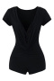 sexy slight stretch lace trim deep v-neck playsuit(size run small)_Black
