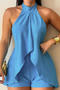 stylish plus size non-stretch tatting 3 colors halter-neck lace-up playsuit_Black_Blue