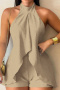 stylish plus size non-stretch tatting 3 colors halter-neck lace-up playsuit_Black_Blue_Beige