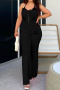 sexy slight stretch ribbed knit 3 colors halter-neck jumpsuit_Black