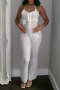 sexy slight stretch ribbed knit 3 colors halter-neck jumpsuit_Black_White