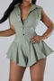 casual plus size slight stretch solid color lapel playsuit_White_Pink_Dark Green