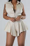 casual plus size slight stretch solid color lapel playsuit_White_Pink_Dark Green_Beige