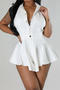 casual plus size slight stretch solid color lapel playsuit_White