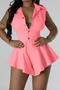 casual plus size slight stretch solid color lapel playsuit_White_Pink