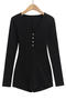 sexy slight stretch v-neck 4 colors button playsuit_Black