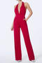 sexy slight stretch halter-neck solid color pocket jumpsuit_Black_Red_Rose Red