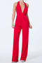 sexy slight stretch halter-neck solid color pocket jumpsuit_Black_Red