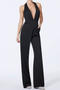 sexy slight stretch halter-neck solid color pocket jumpsuit_Black