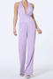sexy slight stretch halter-neck solid color pocket jumpsuit_Black_Red_Rose Red_Dark Green_Light Purple