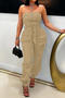 stylish plus size non-stretch tube top multiple pockets cargo jumpsuit with belt_Black_Dark Green_Khaki