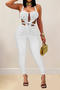 sexy plus size stretch solid color tight halter neck large backless jumpsuit_White
