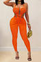 sexy plus size stretch solid color tight halter neck large backless jumpsuit_White_Orange