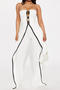 stylish plus size slight stretch tube top fake two-piece design jumpsuit_Black_White
