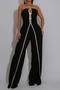 stylish plus size slight stretch tube top fake two-piece design jumpsuit_Black