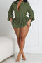 stylish plus-size non-stretch solid color pleated drawstring playsuit_Black_Gray_Yellow_Dark Green