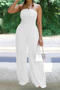 stylish plus size slight stretch tube top wrinkle fabric wide leg jumpsuit_Black_White