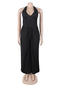 casual plus size non-stretch solid halter neck with pockets wide leg jumpsuit_Black