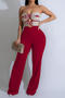 casual plus size slight stretch tube top hollow jumpsuit_Black_Red