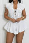 sexy plus size slight stretch solid color slim lace up playsuit_Black_White