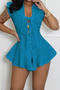 sexy plus size slight stretch solid color slim lace up playsuit_Black_White_Blue