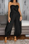 casual plus-size non-stretch solid color tube top wide-leg jumpsuit_Black