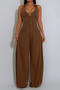 casual plus size non-stretch solid color sleeveless wide-leg jumpsuit_Black_Dark Green_Brown