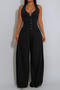 casual plus size non-stretch solid color sleeveless wide-leg jumpsuit_Black